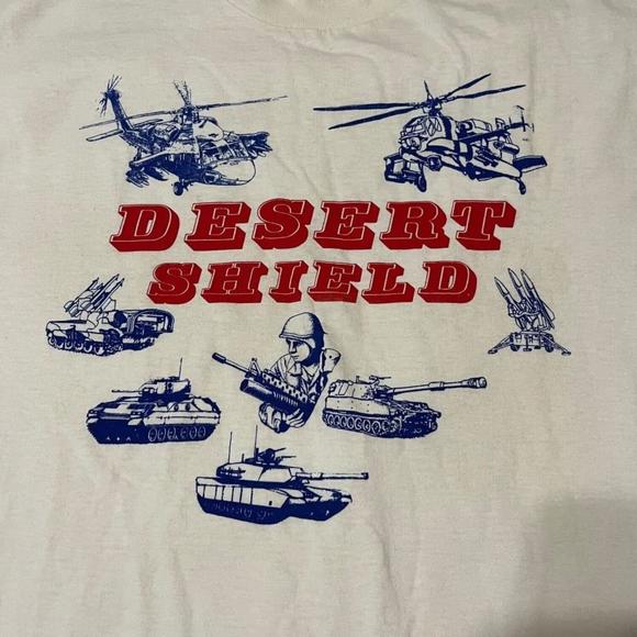 Vintage Desert Shield Screen Stars Tshirt Single Stitch USA 1990s XL Stains - Picture 2 of 8